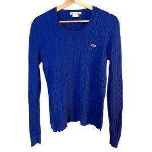 Lacoste Cobalt Blue Cable Knit Round Neck Sweater SZ Medium EUC Preppy